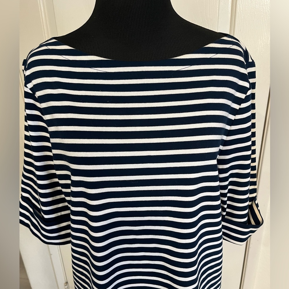 Lauren Ralph Lauren Navy and White Striped Tee - Picture 8 of 14